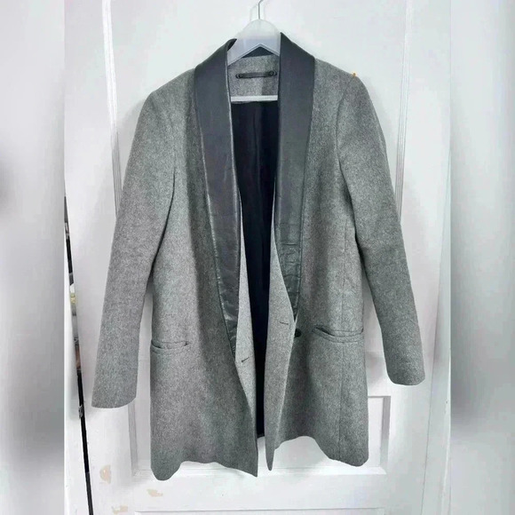 All Saints Aiva Savona Gray Wool & Leather Trim Jacket Size 8 $428 - Picture 7 of 7